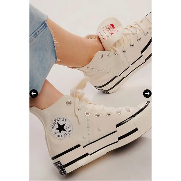Converse Chuck Taylor platform High Top Pearl Embellished White Black Size 8.5 - Picture 1 of 10